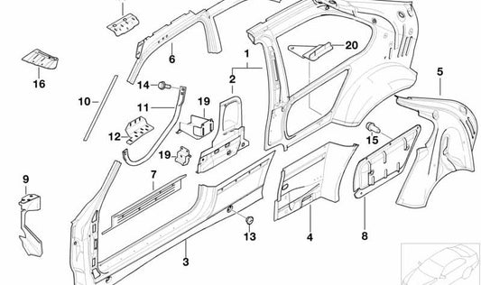 Soporte de unión del canal del parabrisas izquierdo OEM 41218119799 para BMW E36. Original BMW.