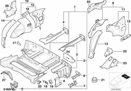 Rear left inner wheel arch for BMW (OEM 41148398629). Genuine BMW