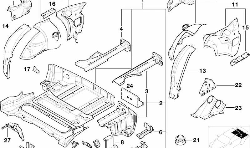 Side boot floor for various BMW models (OEM 41118413226). Original BMW.