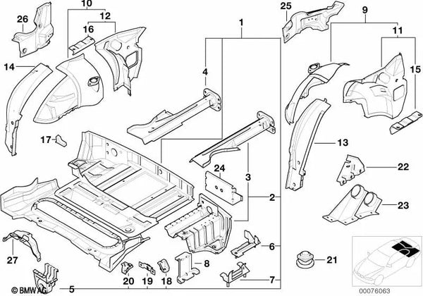 Soporte del silenciador exterior derecho para BMW E46, E53, E70 (OEM 41122269468). Original BMW.