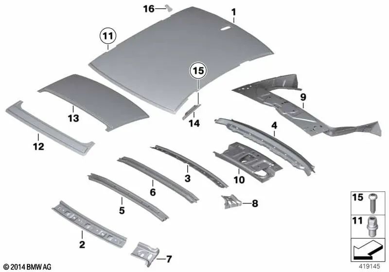 Outer roof for BMW F11, F11N (OEM 41315A55B09). Original BMW