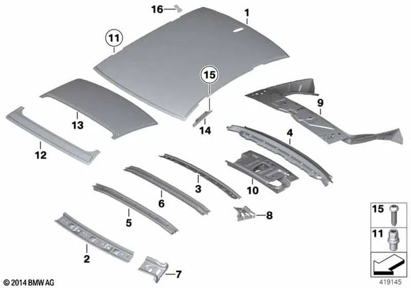 Tornillo hexagonal con rosca interna para BMW Serie 5 F10, F10N (OEM 07147225250). Original BMW