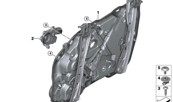 Elevalunas sin motor delantero derecho para BMW Serie 3 G20, G21, G28, G80, G81 (OEM 51338498866). Original BMW.