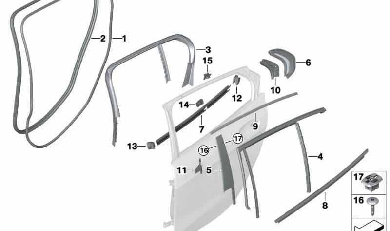 Cubierta exterior de puerta trasera izquierda para BMW Serie 1 F40 (OEM 51357452365). Original BMW