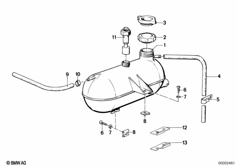 Expansion tank for BMW 5 Series E28 (OEM 17112241975). Original BMW.