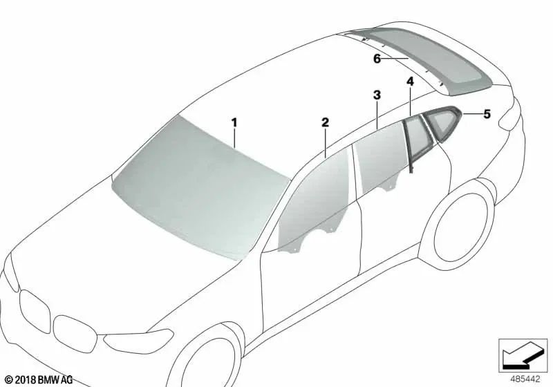 Fixed side glass for rear right door for BMW X4 F98, G02 (OEM 51357416544). Original BMW.