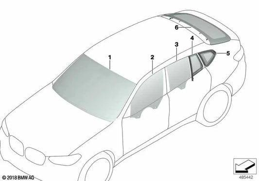 Cristal lateral fijo para puerta trasera derecha para BMW X4 F98, G02 (OEM 51357416544). Original BMW.