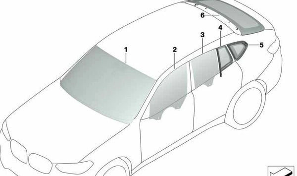 Cristal lateral fijo trasero izquierdo OEM 51377416547 para BMW G02, F98. Original BMW.