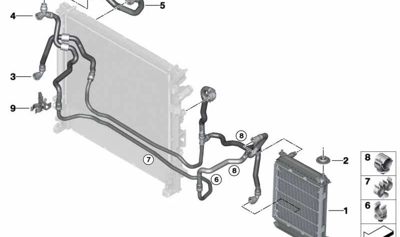 Coolant radiator hose for BMW G05, G06, G07 (OEM 17125A022F5). Original BMW