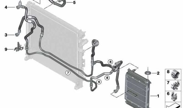 Conducción del radiador de refrigerante para BMW G05, G06, G07 (OEM 17125A022F5). Original BMW