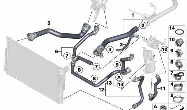 Manguera de refrigerante para BMW F20, F21, F30, F31, F35 (OEM 17127596834). Original BMW