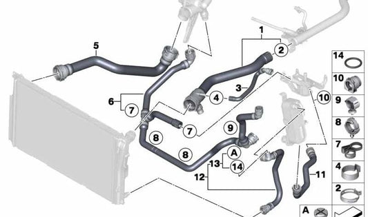 Abrazadera de manguera para BMW F20, F21, F30, F31, F35 (OEM 17127620372). Original BMW.