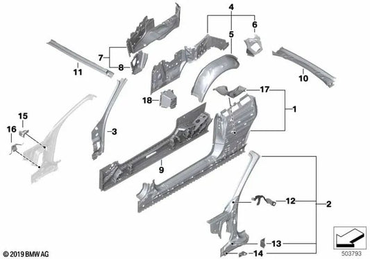 Marco lateral interior derecho para BMW F23, F23N (OEM 41217347012). Original BMW.