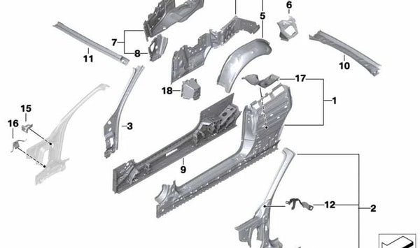 Refuerzo lateral izquierdo OEM 41007347191 para BMW F23 (Serie 2 Cabrio). Original BMW.