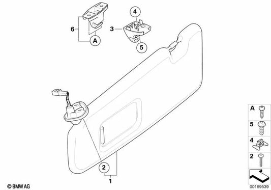 Visera parasol con espejo derecho para BMW Serie 1 E81, E82, E87, E87N (OEM 51167252504). Original BMW.