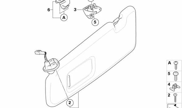 Parasol con espejo izquierdo OEM 51167252503 para BMW E81, E82, E87, E88. Original BMW.