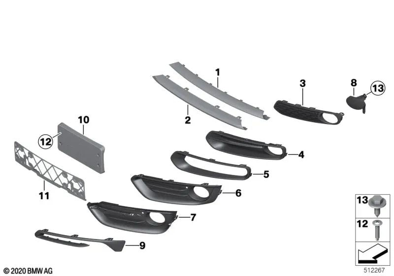 Rejilla parcialmente abierta izquierda para BMW Serie 1 F20, F21 (OEM 51117272557). Original BMW