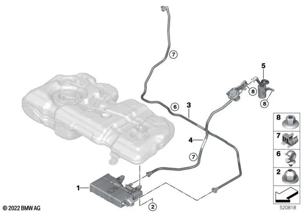 Tubo de ventilación para BMW Serie 2 U06, X1 U11, U12 (OEM 16139423482). Original BMW