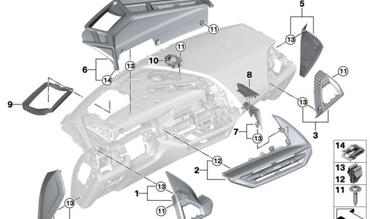 Seitenverschoben des Armaturenbretts (Fahrerseite) OEM 51459639781 für BMW. Kompatibel mit Modellen: Serie 1 (F20, F21), Serie 2 (F22, F23, F45, F46), Serie 3 (F30, F31, F34, F35), Serie 4 (F32, F33, F36), X1 (F48) , X2 (F39). Original BMW.