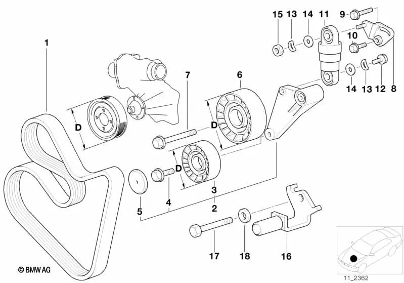 Ribbed belt for BMW 5 Series E34, 7 Series E32, E38, 8 Series E31 (OEM 11287636363). Genuine BMW