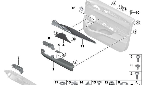 Embellecedor del interruptor del elevalunas izquierdo para BMW G32, G32N (OEM 51417466317). Original BMW