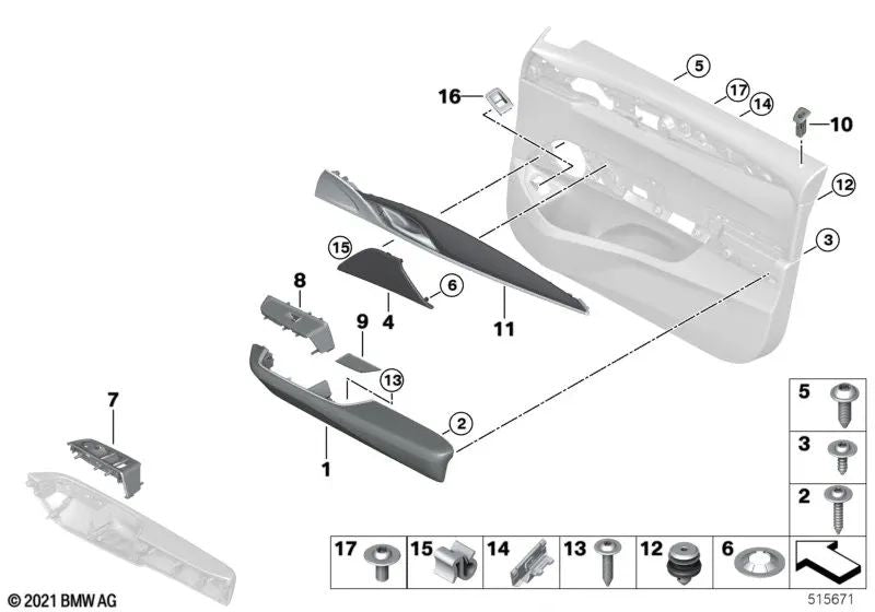 Embellecedor de puerta Fineline delantero derecho para BMW G32, G32N (OEM 51419460214). Original BMW.