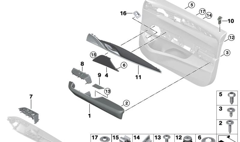 Embellecedor puerta delantero izquierda para BMW G32, G32N (OEM 51419460223). Original BMW