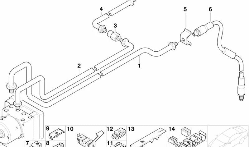 Dreifachhilfe für Brems- und Kraftstoffrohre OEM 34306779773 für BMW E36, E60, E61, E63, E64, E53, Z3. Original BMW.