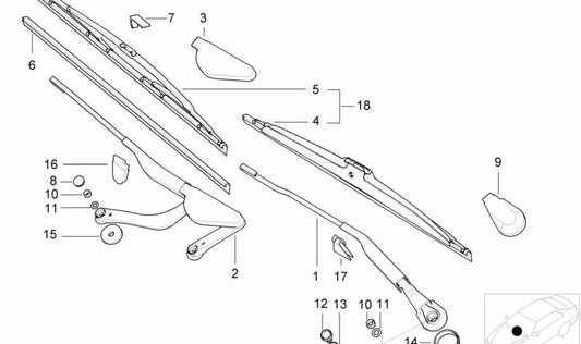 Brazo limpiaparabrisas derecho para BMW E38 (OEM 61618352020). Original BMW