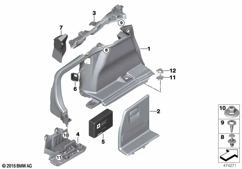 Revestimiento compartimento de equipaje trasero izquierdo para BMW Serie 4 F36, F36N (OEM 51477337233). Original BMW.