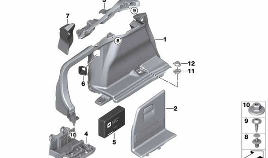 Revestimento do porta-malas dianteiro esquerdo para BMW F36, F36N (OEM 51477337223). BMW original