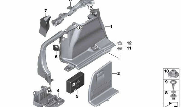 Soporte barandilla trasera izquierda para BMW F36 (OEM 51477326237). Original BMW