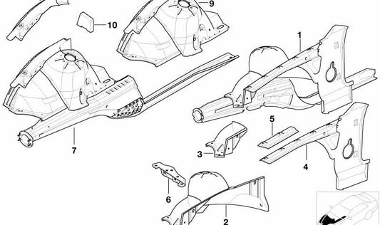 Sección parcial soporte derecho para BMW E36 (OEM 41118119790). Original BMW