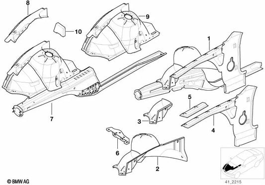 Front left mudguard for BMW F07, F10, F11, F06, F12, F13, F01N, F02N (OEM 41148398653). Original BMW