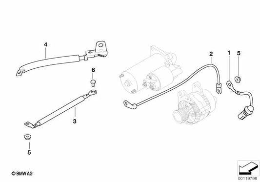 Cable de Arranque Punto de Apoyo B+ para BMW Serie 5 E60, E60N, E61, E61N, Serie 6 E63N, E64N (OEM 12427789755). Original BMW