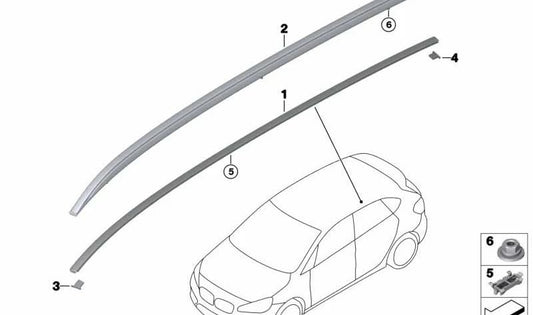 Moldura del techo imprimada izquierda para BMW F45, F45N (OEM 51137400089). Original BMW