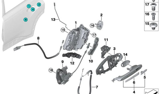 OUTDOOR HANGLING OEM 51215A092A3 per BMW Series 1 (F20, F21), Serie 2 (F22, F23), Serie 3 (F30, F31, F34), Serie 4 (F32, F33, F36). BMW originale