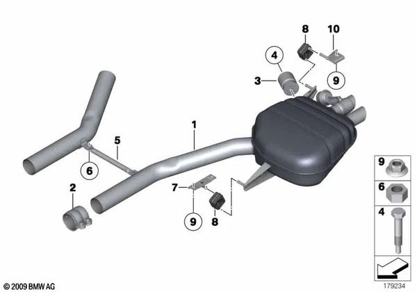 Silenciador trasero izquierdo con válvula de escape para BMW Serie 5 F10, F10N (OEM 18307590557). Original BMW