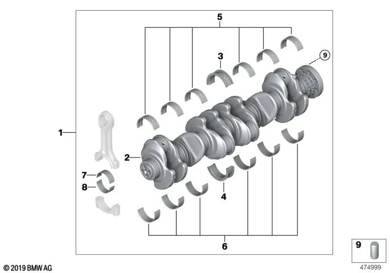 Cigüeñal sin cojinetes para BMW E90N, E91N, E92, E92N, E93, E93N, F07, F10, F11, F01, F02, E70N, E71 (OEM 11217799970). Original BMW.