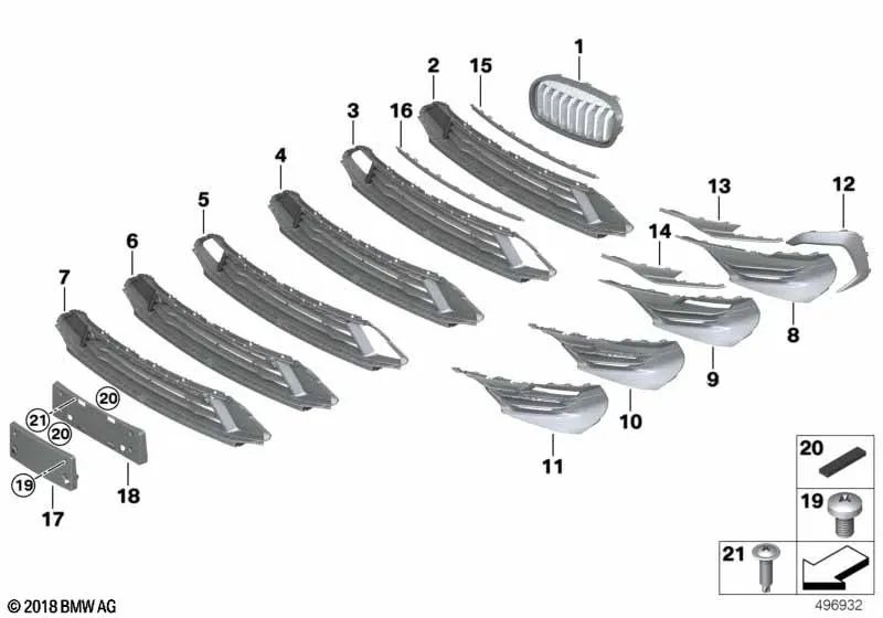 Left side grille for BMW 2 Series F45N, F46N (OEM 51117460185). Genuine BMW