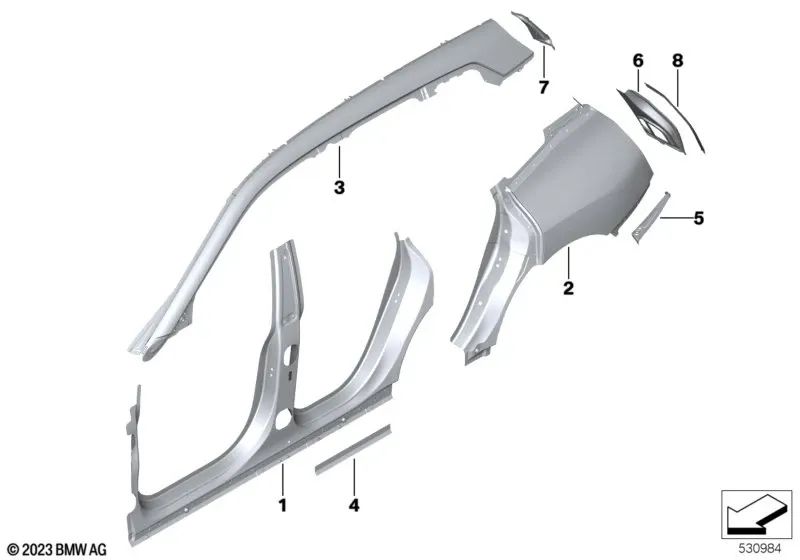 Extensión lateral trasera derecha para BMW i I20 (OEM 41009630960). Original BMW