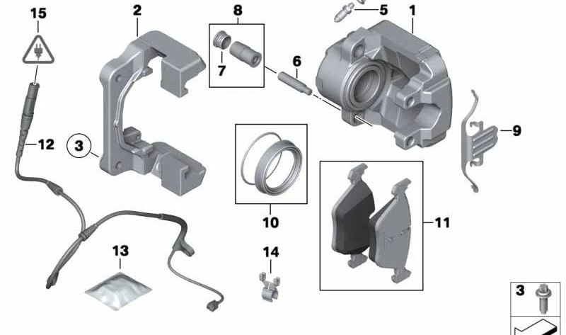 Carcasa de pinza de freno izquierda para BMW X5 E70, F15, X6 E71, F16 (OEM 34116776785). Original BMW