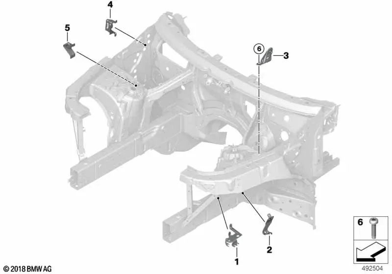 Front Left Brake Hose Bracket for BMW X5 F95, G05, G18, X6 F96, G06, X7 G07, XM G09 (OEM 41007933247). Original BMW.