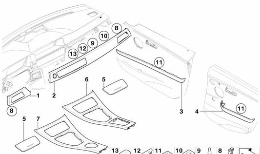 Moulage intérieur Porte d'entrée gauche OEM 51417230677 pour BMW E90, E91. BMW d'origine.