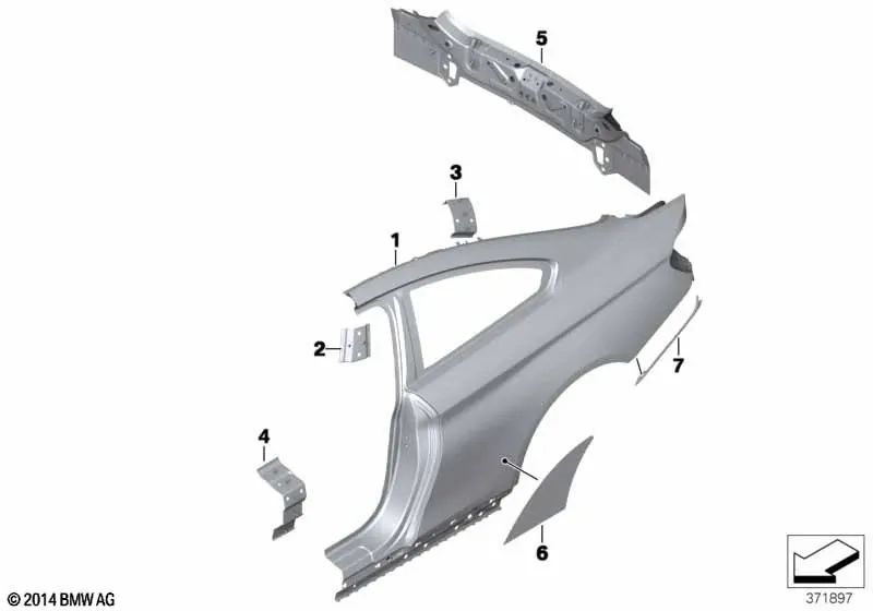 Right C-pillar reinforcement plate for BMW F32, F32N, F82, F82N (OEM 41217374414). Original BMW.