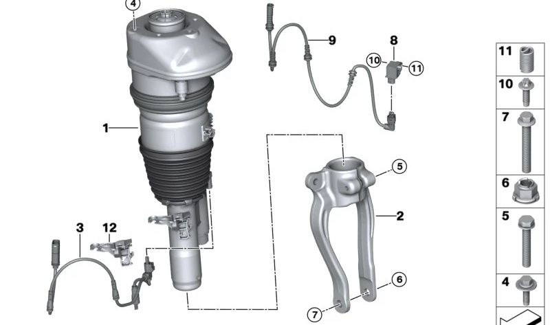 Amortiguador neumático delantero izquierdo para BMW G32, G32N (OEM 37107915965). Original BMW