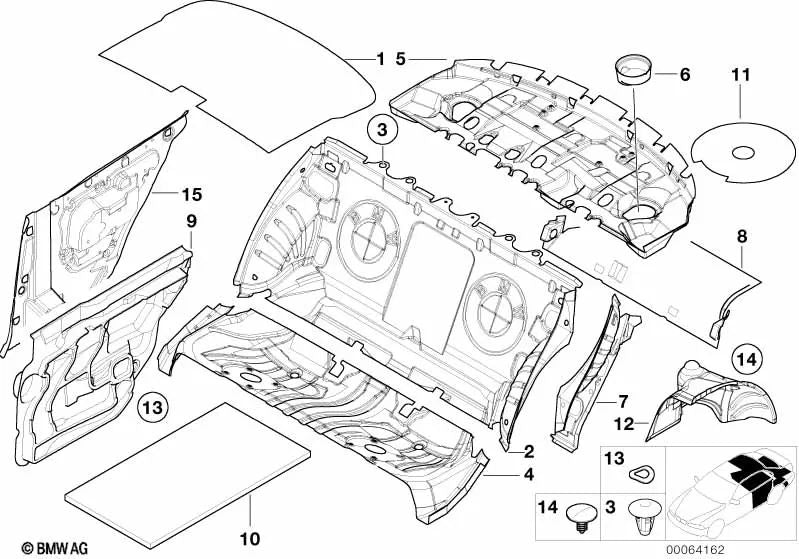 Aislamiento acústico del suelo del maletero para BMW Serie 3 E46 (OEM 51488218778). Original BMW