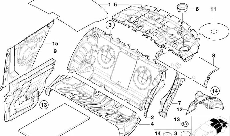 Aislamiento acústico puerta trasera derecha para BMW Serie 3 E46 (OEM 51488196128). Original BMW