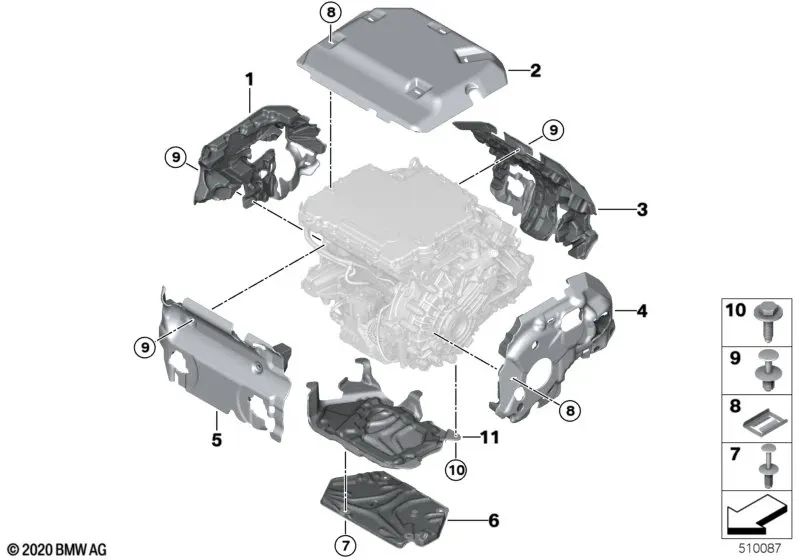 Upper HEAT acoustic capsule for BMW 5 Series G60, 7 Series G70, i I20 (OEM 17738744250). Genuine BMW.