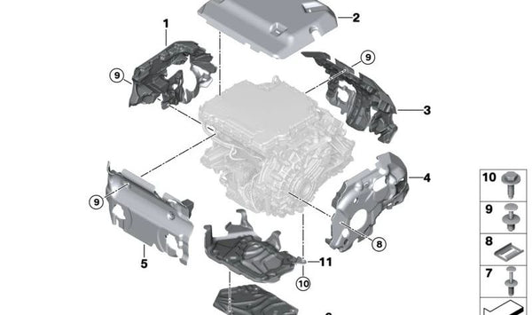 Cubierta acústica y térmica delantera OEM 17738744253 para BMW G26, G60, G61, G68, G70, G08, I20. Original BMW.